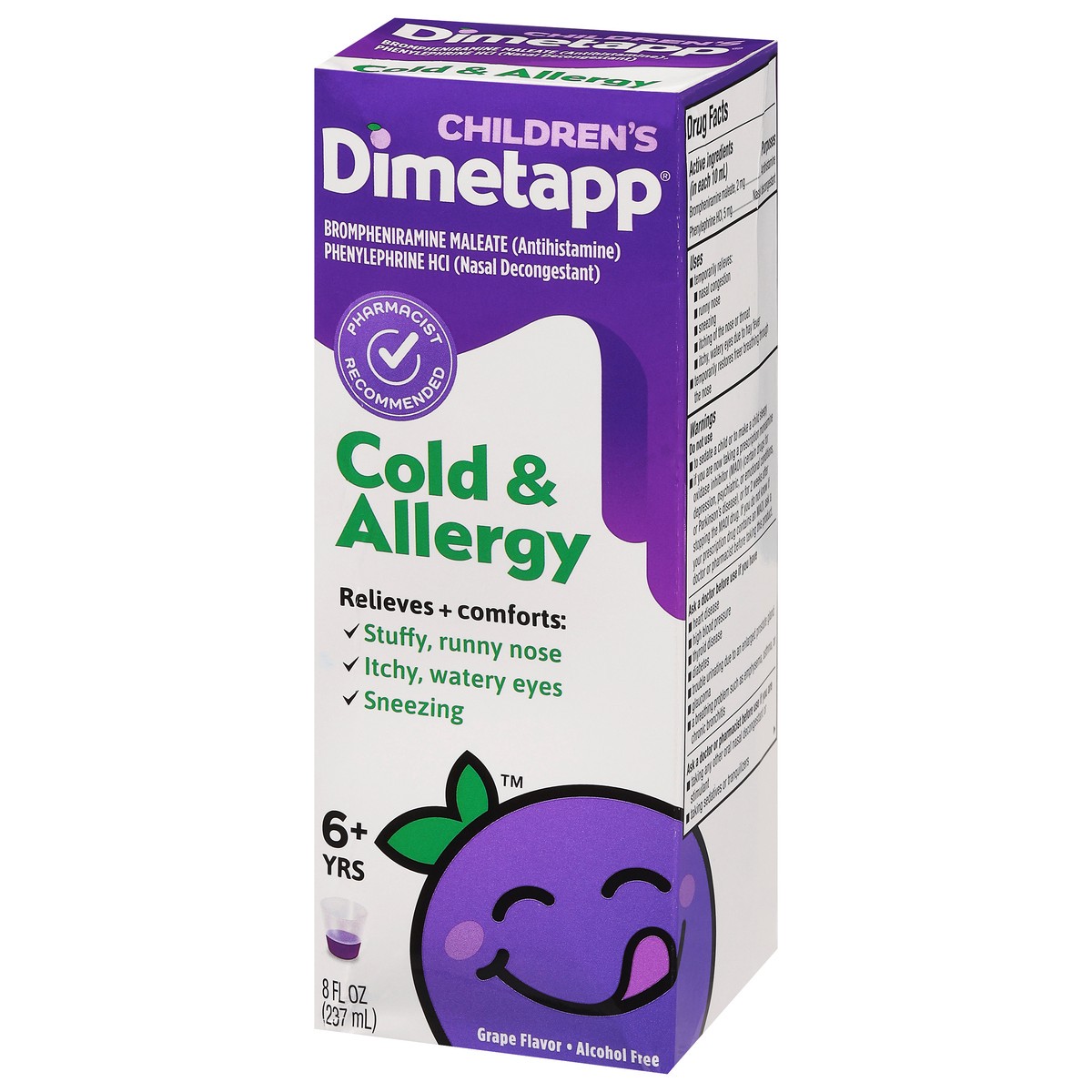 slide 4 of 9, Dimetapp Cold & Allergy, Grape Flavor, Alcohol-Free, 8 fl oz