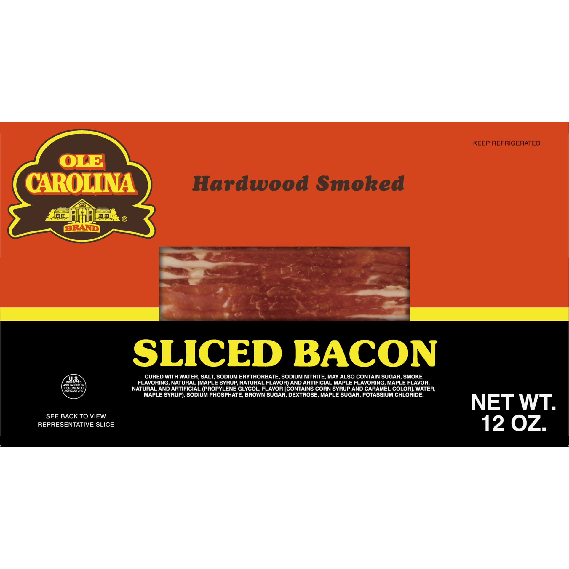 slide 1 of 10, OLD CAROLINA Sliced Bacon, Hardwood Smoked, 340.19 g