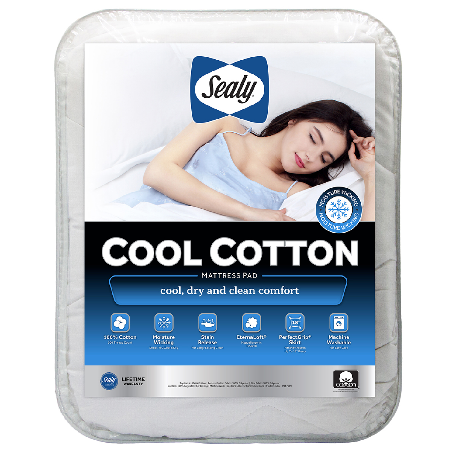 slide 1 of 5, Sealy Cool Cotton Moisture Wicking Mattress Pad, Queen, Queen Size