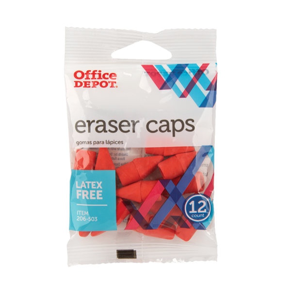 slide 1 of 2, Office Depot Brand Eraser Caps, Red, Pack Of 12 Eraser Caps, 12 ct