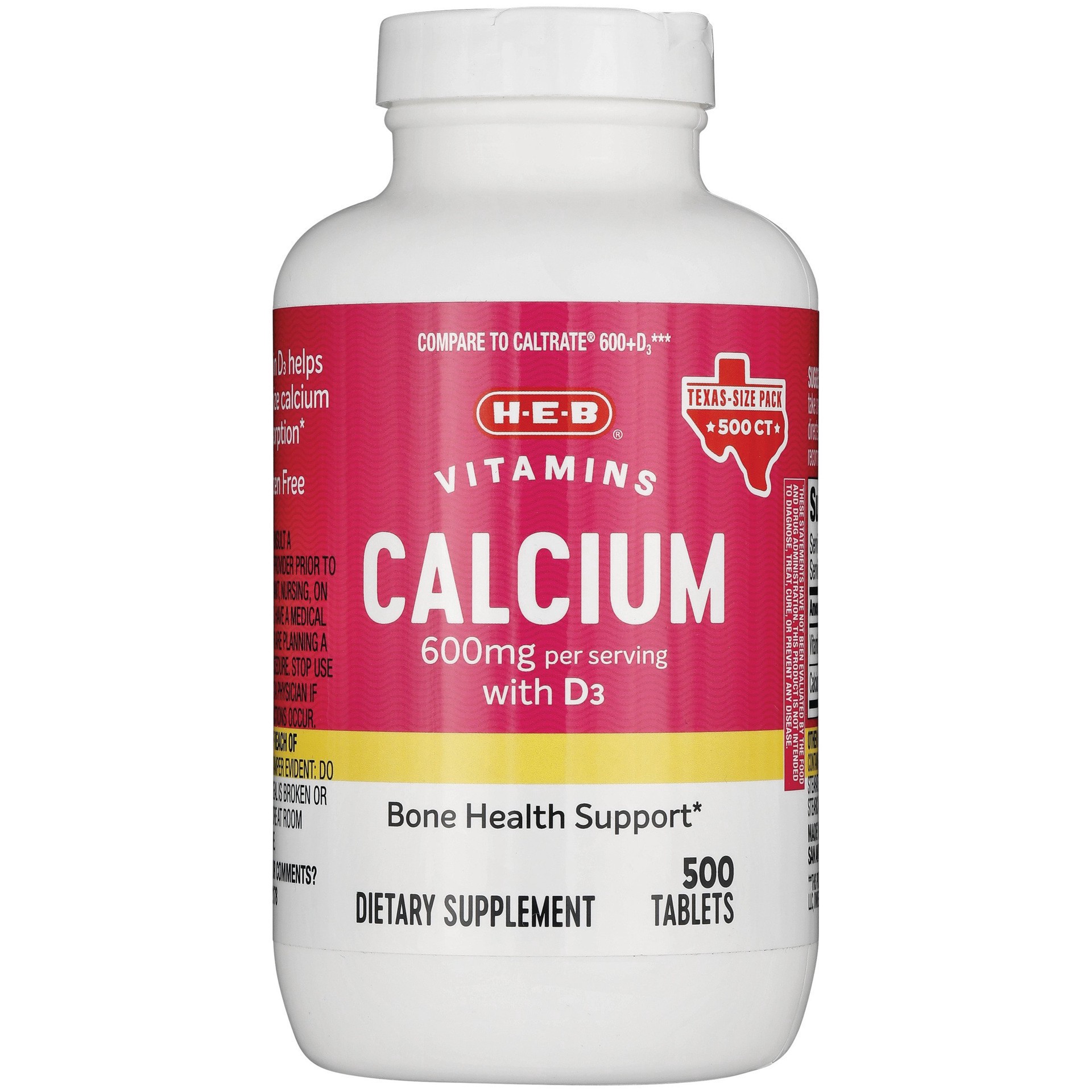 slide 1 of 1, H-E-B Calcium & Vitamin D3 Tablets, 500 ct