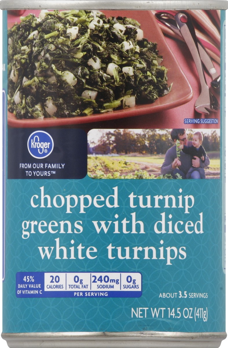 slide 1 of 6, Kroger Chopped Turnip Greens With Diced White Turnips, 14.5 oz