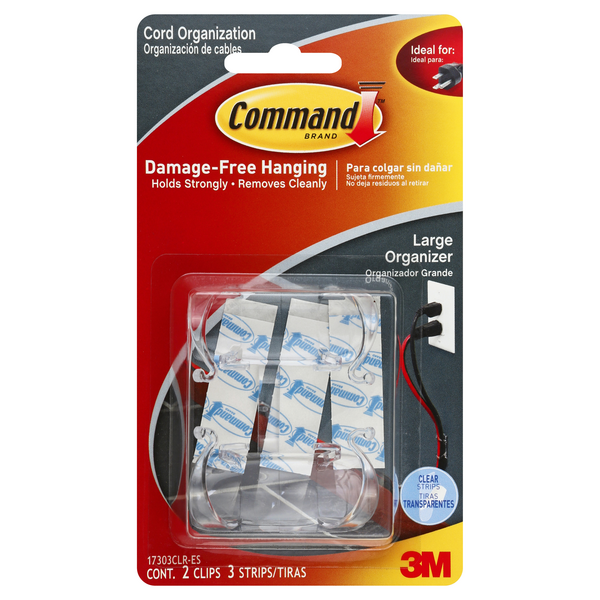 slide 1 of 1, 3M Command Cord Organization Large Organizer Clear, 2 ct