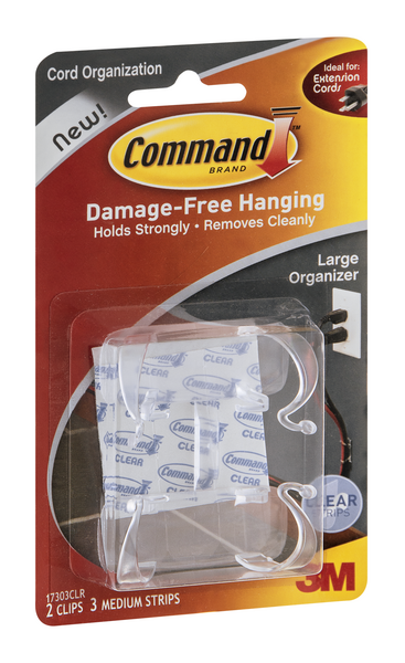 slide 1 of 1, 3M Command Cord Organization Large Organizer Clear, 2 ct