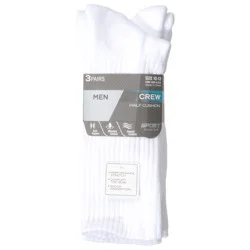 Round the Clock Men's Crew Half Cushion Socks, Size 10-13, 3 Pairs