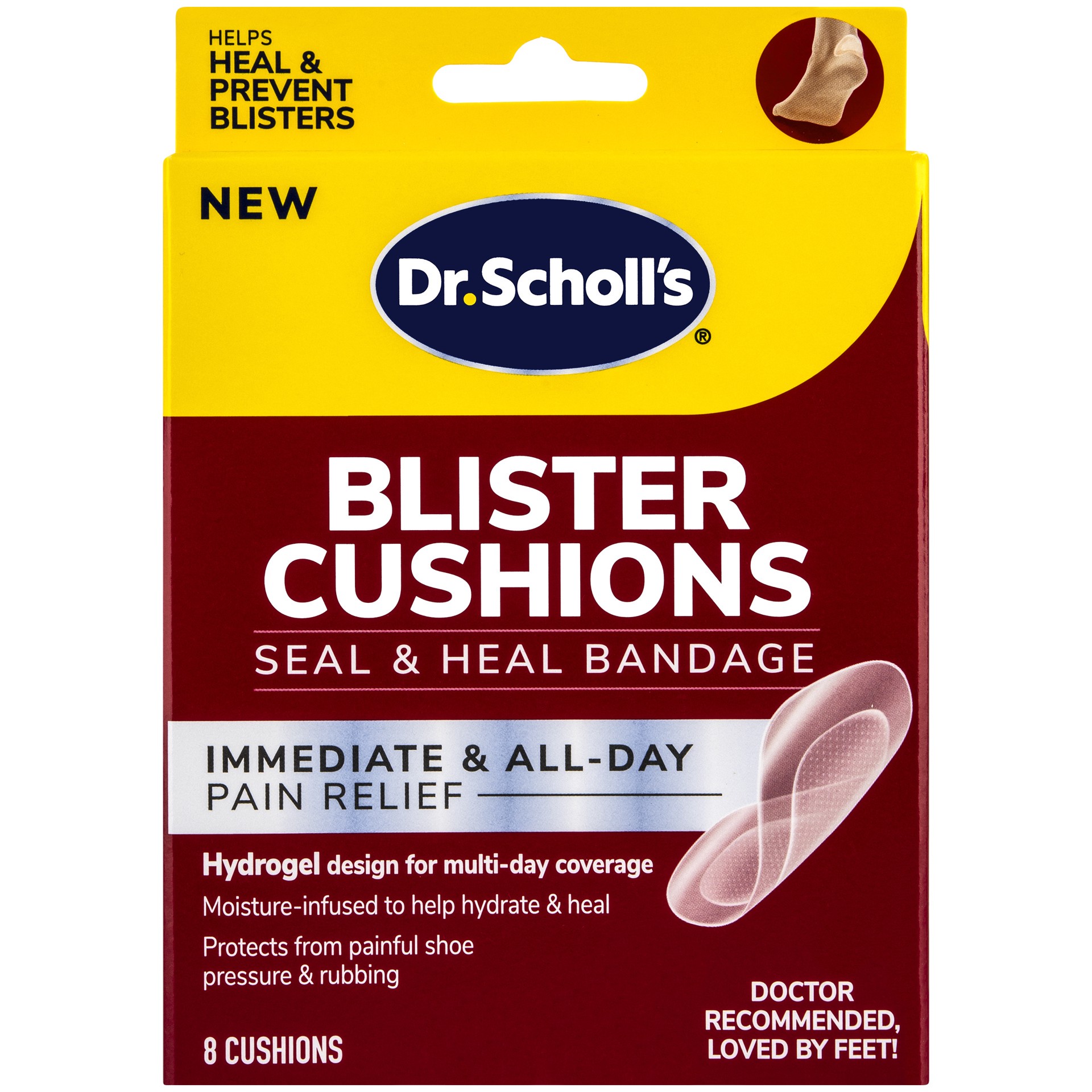 slide 1 of 9, Dr. Scholl's BLISTER CUSHIONS Seal & Heal Bandage with Hydrogel Technology, 8 ct // Immediate & All-Day Pain Relief, Thin, Flexible & Nearly Invisible, Moisture-Infused, 8 ct