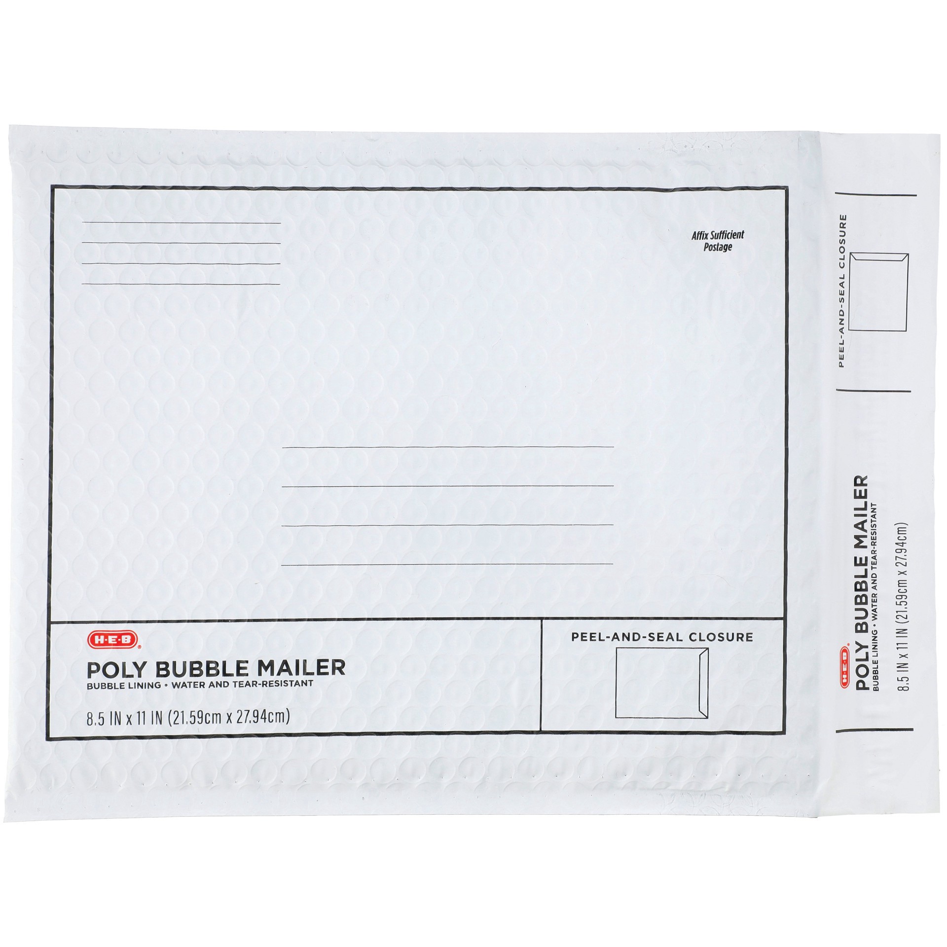 slide 1 of 1, H-E-B White Poly Bubble Mailer, 8.5 in x 11 in