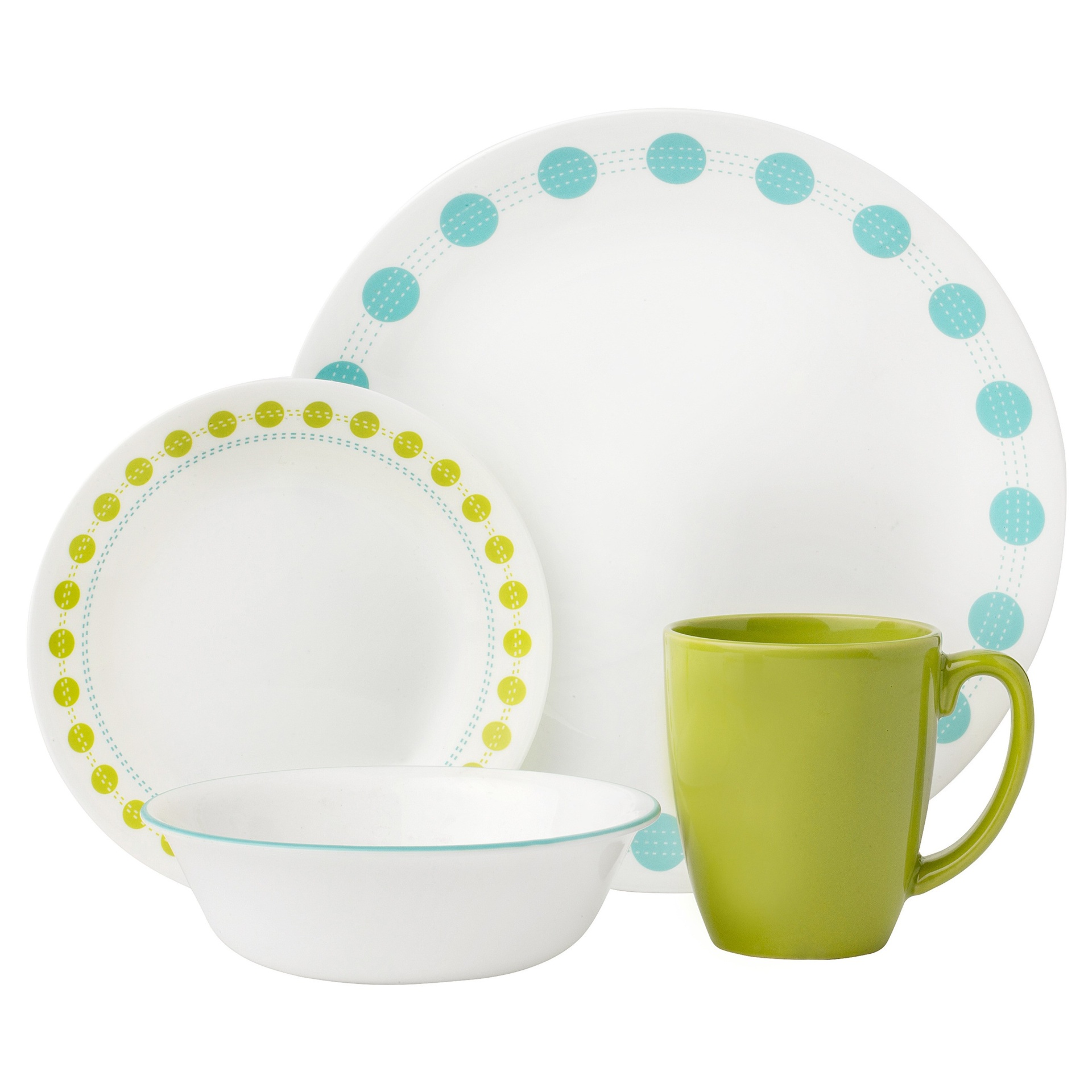 slide 1 of 1, Corelle Livingware South Beach Dinnerware Set - Whie/Teal, 16 ct