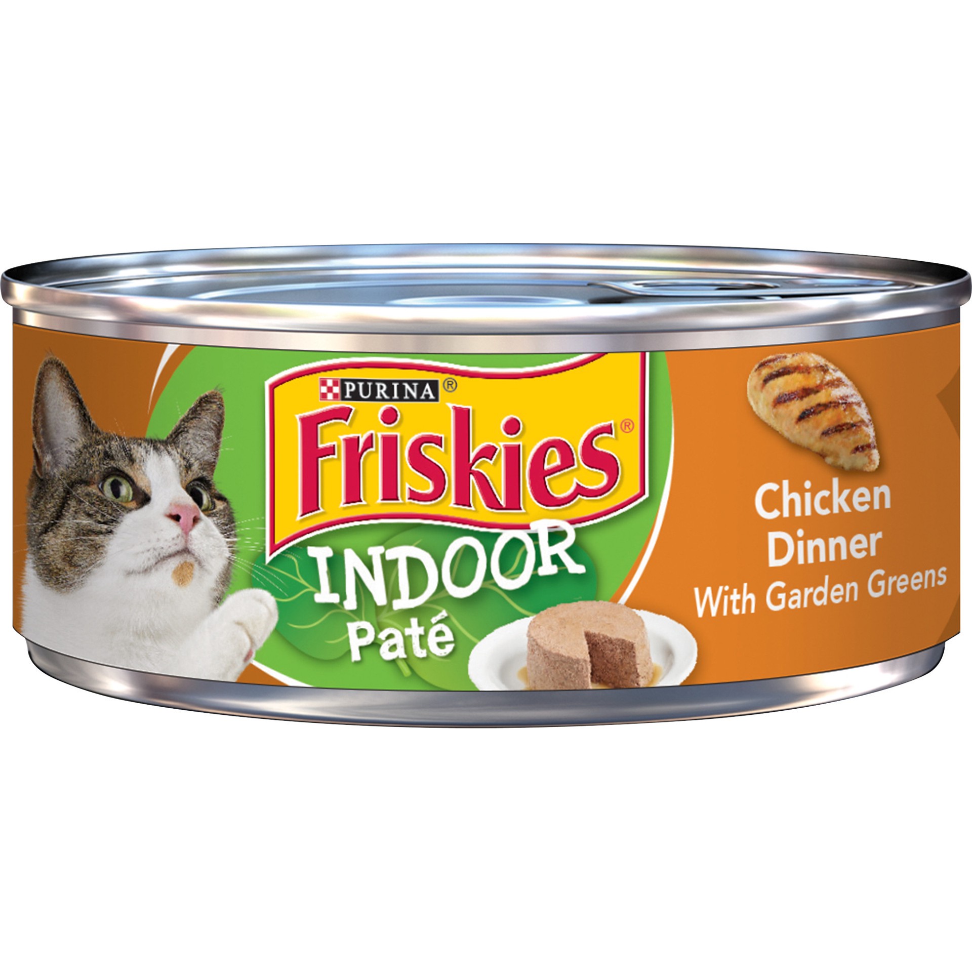 slide 1 of 1, Friskies Purina Friskies Indoor Pate Wet Cat Food, Indoor Chicken Dinner With Garden Greens, 5.5 oz