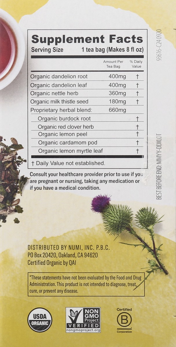 slide 4 of 13, Numi Bags Organic Dandelion Detox Herbal Tea 16 ea, 16 ct