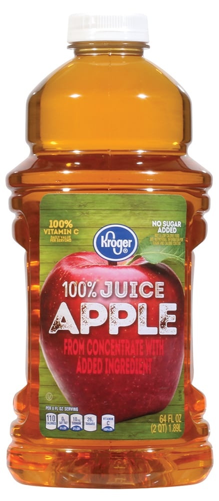slide 1 of 1, Kroger No Sugar Added 100% Apple Juice, 64 fl oz