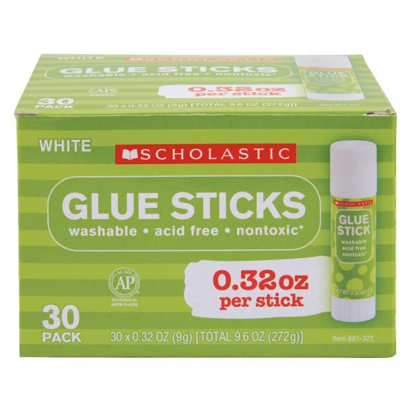 slide 1 of 4, Scholastic Glue Sticks, 0.32 Oz, Clear, Pack Of 30, 30 ct