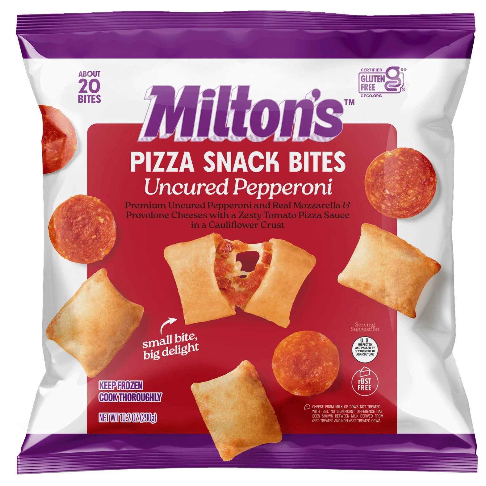 slide 1 of 1, Milton's Bites Pizza Pepperoni 10.200 Oz, 10.2 oz