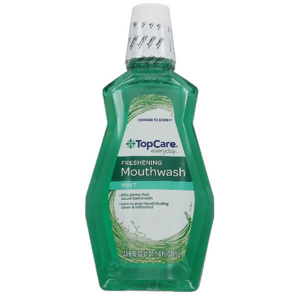 slide 1 of 11, TopCare Freshening Mouthwash, Mint, 33.8 fl oz