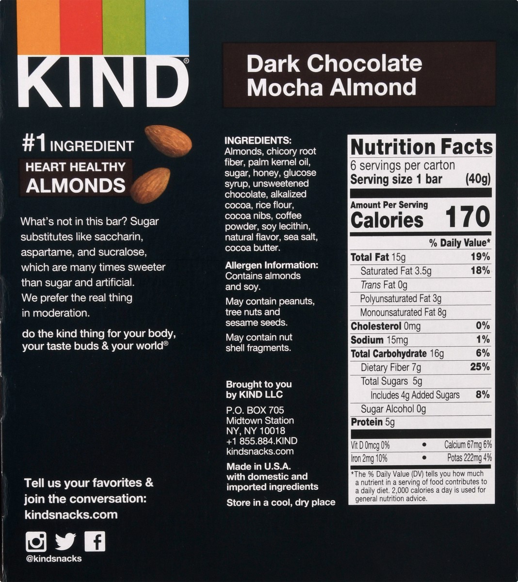 slide 4 of 15, KIND Gluten Free Dark Chocolate Mocha Almond Snack Bars, 1.4 oz, 6 Count, 6 ct