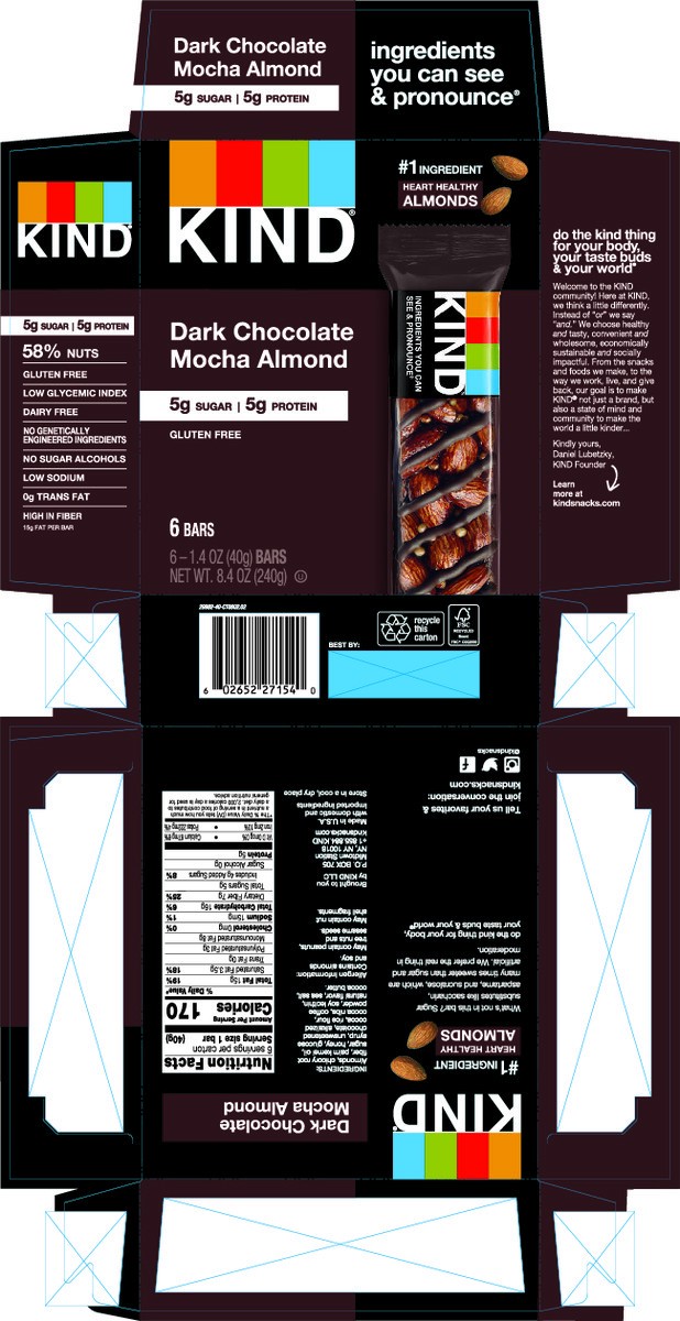 slide 2 of 15, KIND Gluten Free Dark Chocolate Mocha Almond Snack Bars, 1.4 oz, 6 Count, 6 ct