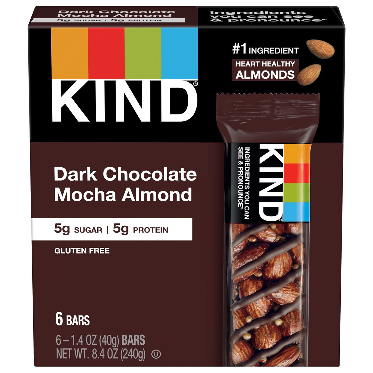 slide 6 of 15, KIND Gluten Free Dark Chocolate Mocha Almond Snack Bars, 1.4 oz, 6 Count, 6 ct