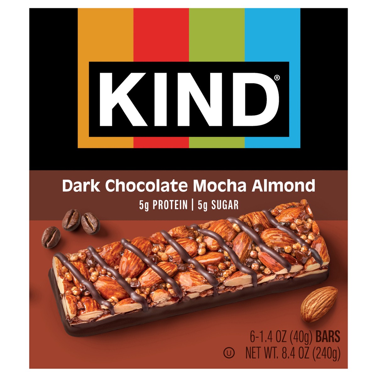 slide 1 of 15, KIND Healthy Snack Bar, Dark Chocolate Mocha Almond, 5g Sugar | 5g Protein, Gluten Free Bars, 1.4 OZ, (6 Count), 6 ct