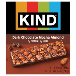 KIND Healthy Snack Bar, Dark Chocolate Mocha Almond, 5g Sugar | 5g Protein, Gluten Free Bars, 1.4 OZ, (6 Count)
