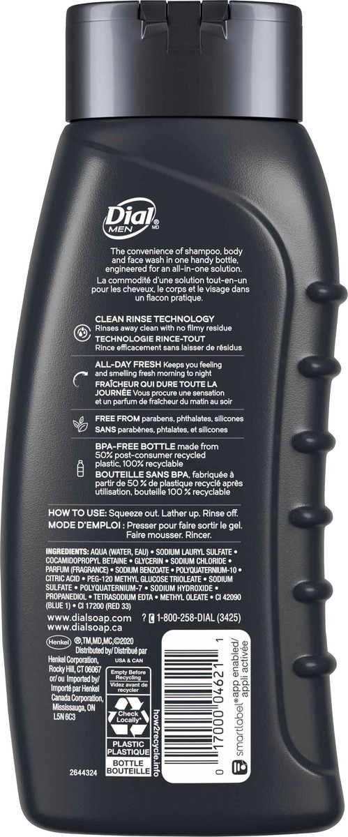 slide 3 of 3, Dial Men 3in1 Body, Hair and Face Wash, Ultimate Clean, 20 fl oz, 2.6 oz