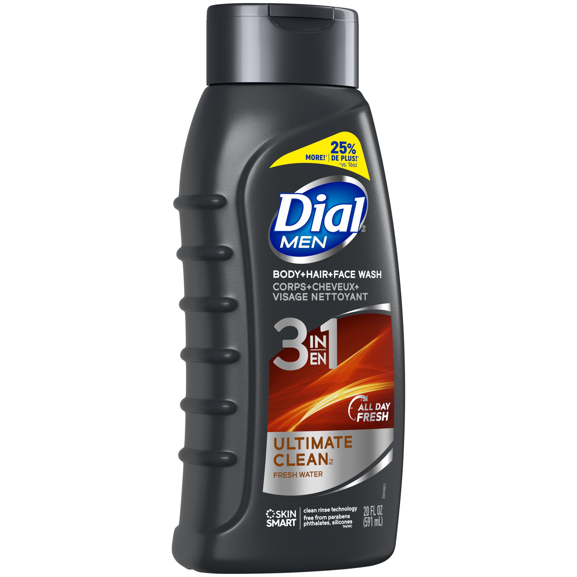 slide 1 of 3, Dial Men 3in1 Body, Hair and Face Wash, Ultimate Clean, 20 fl oz, 2.6 oz