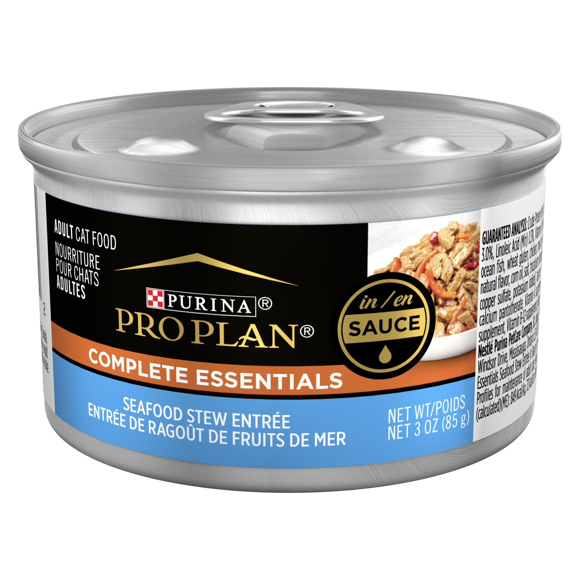 slide 1 of 2, Pro Plan Purina Pro Plan Gravy Wet Cat Food, Complete Essentials Seafood Stew Entree in Sauce, 3 oz