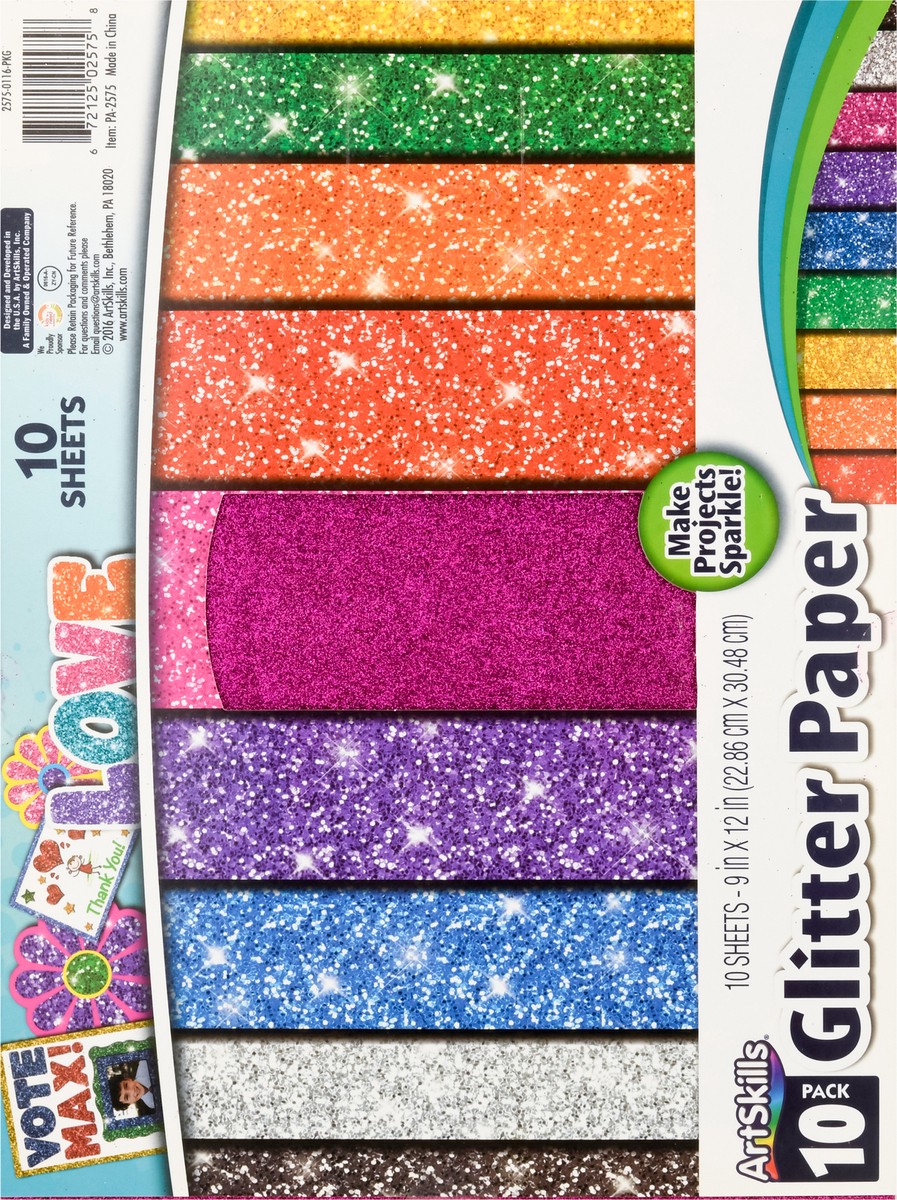 slide 4 of 13, ArtSkills Artskills! Glitter Premium Paper, Multi Color Pack, 10 ct