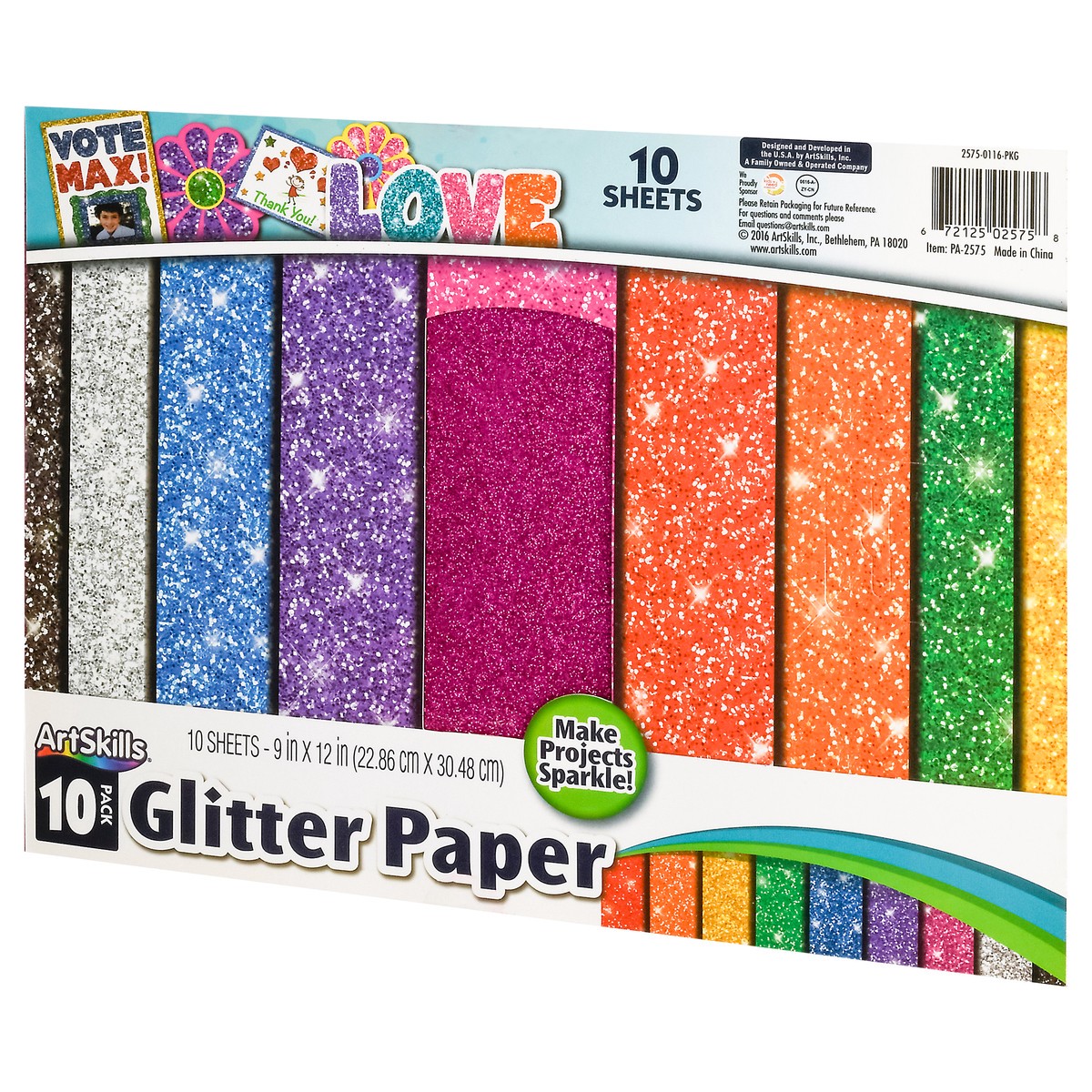 slide 6 of 13, ArtSkills Artskills! Glitter Premium Paper, Multi Color Pack, 10 ct