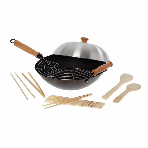 slide 1 of 1, Joyce Chen Classic Series 14-Inch Uncoated Carbon Steel Flat Bottom Wok Set With Lid And Birch Handles, 1 ct