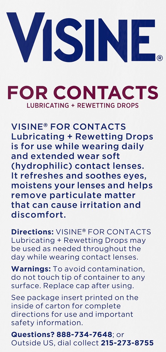 slide 7 of 7, Visine For Contacts Lubricating + Rewetting Drops, Sterile Refreshing & Rewetting Drops for Daily and Soft Contact Lenses, Thimerosal-Free, 0.5 fl. oz, 0.50 fl oz