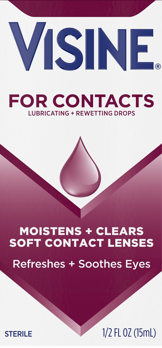 slide 6 of 7, Visine For Contacts Lubricating + Rewetting Drops, Sterile Refreshing & Rewetting Drops for Daily and Soft Contact Lenses, Thimerosal-Free, 0.5 fl. oz, 0.50 fl oz