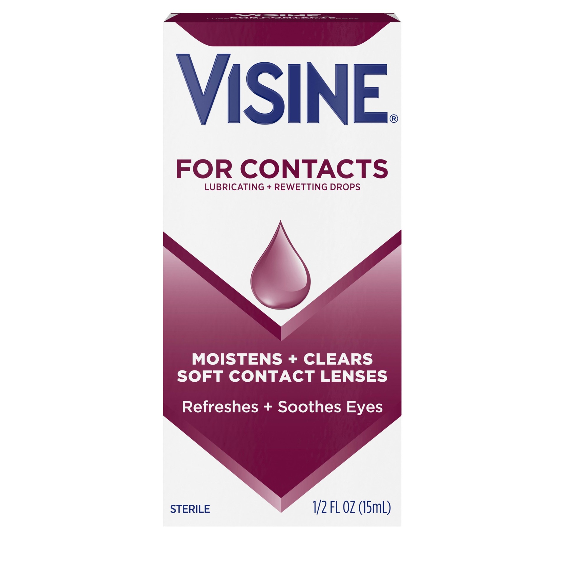 slide 1 of 7, Visine For Contacts Lubricating + Rewetting Drops, Sterile Refreshing & Rewetting Drops for Daily and Soft Contact Lenses, Thimerosal-Free, 0.5 fl. oz, 0.50 fl oz