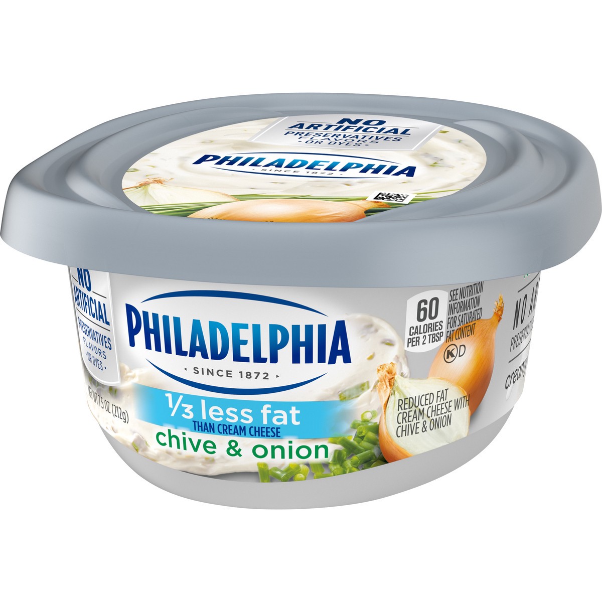 slide 8 of 14, Philadelphia Chive & Onion Reduced Fat Cream Cheese Spread with 1/3 Less Fat, 7.5 oz Tub, 7.5 oz