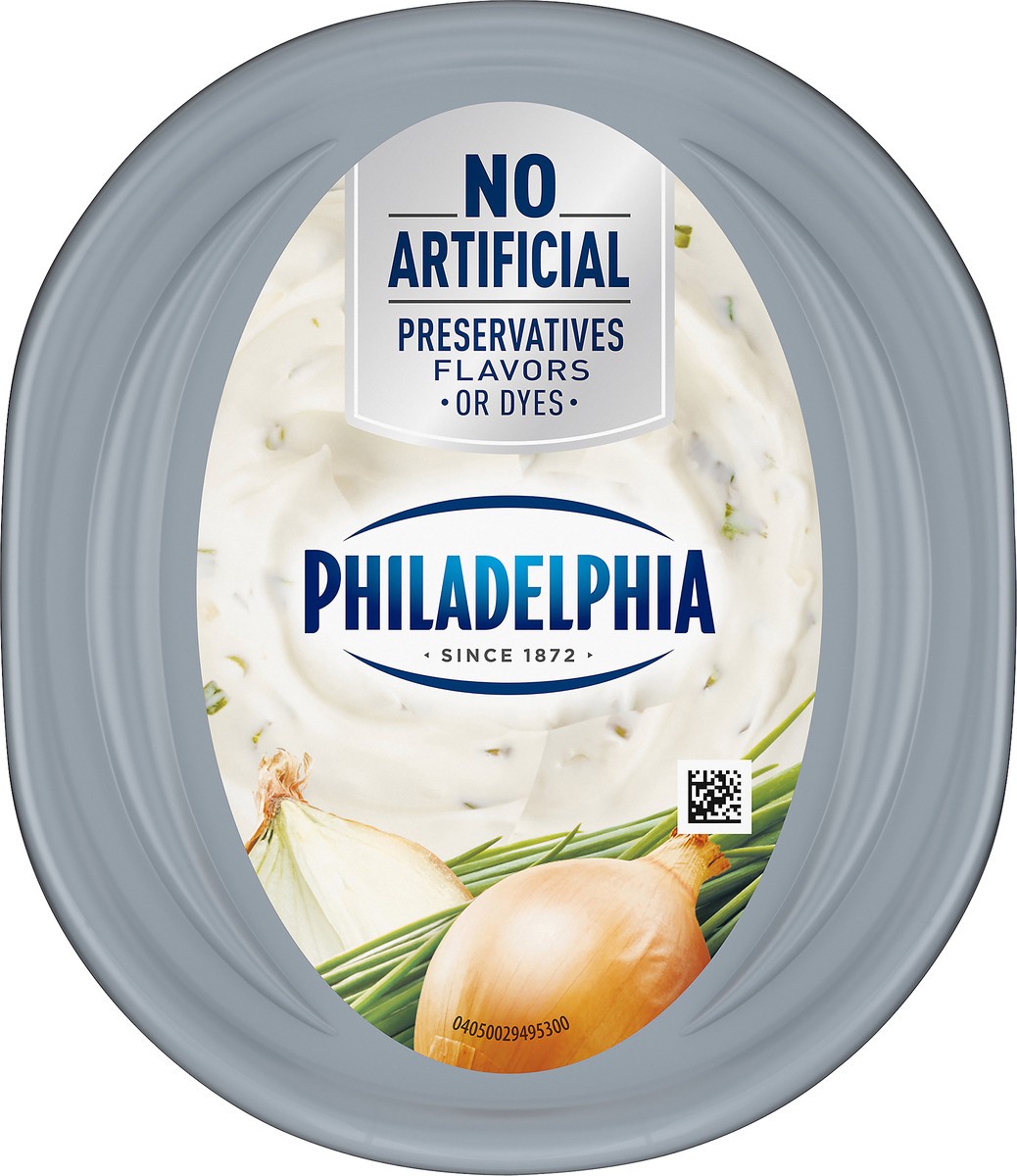 slide 12 of 14, Philadelphia Chive & Onion Reduced Fat Cream Cheese Spread with 1/3 Less Fat, 7.5 oz Tub, 7.5 oz