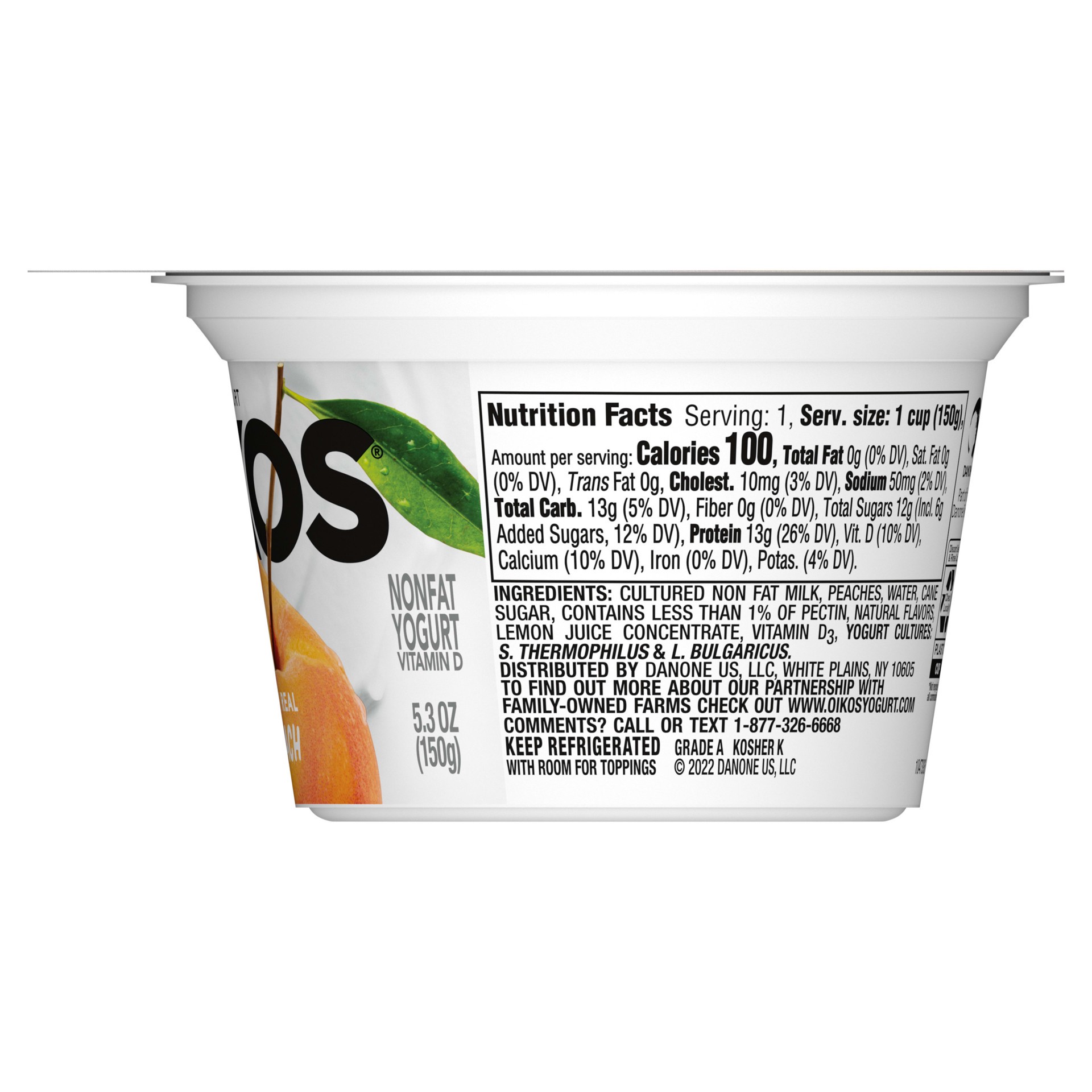 slide 2 of 5, Oikos Blended Greek Nonfat Yogurt, Peach, 5.3 oz., 5.3 oz