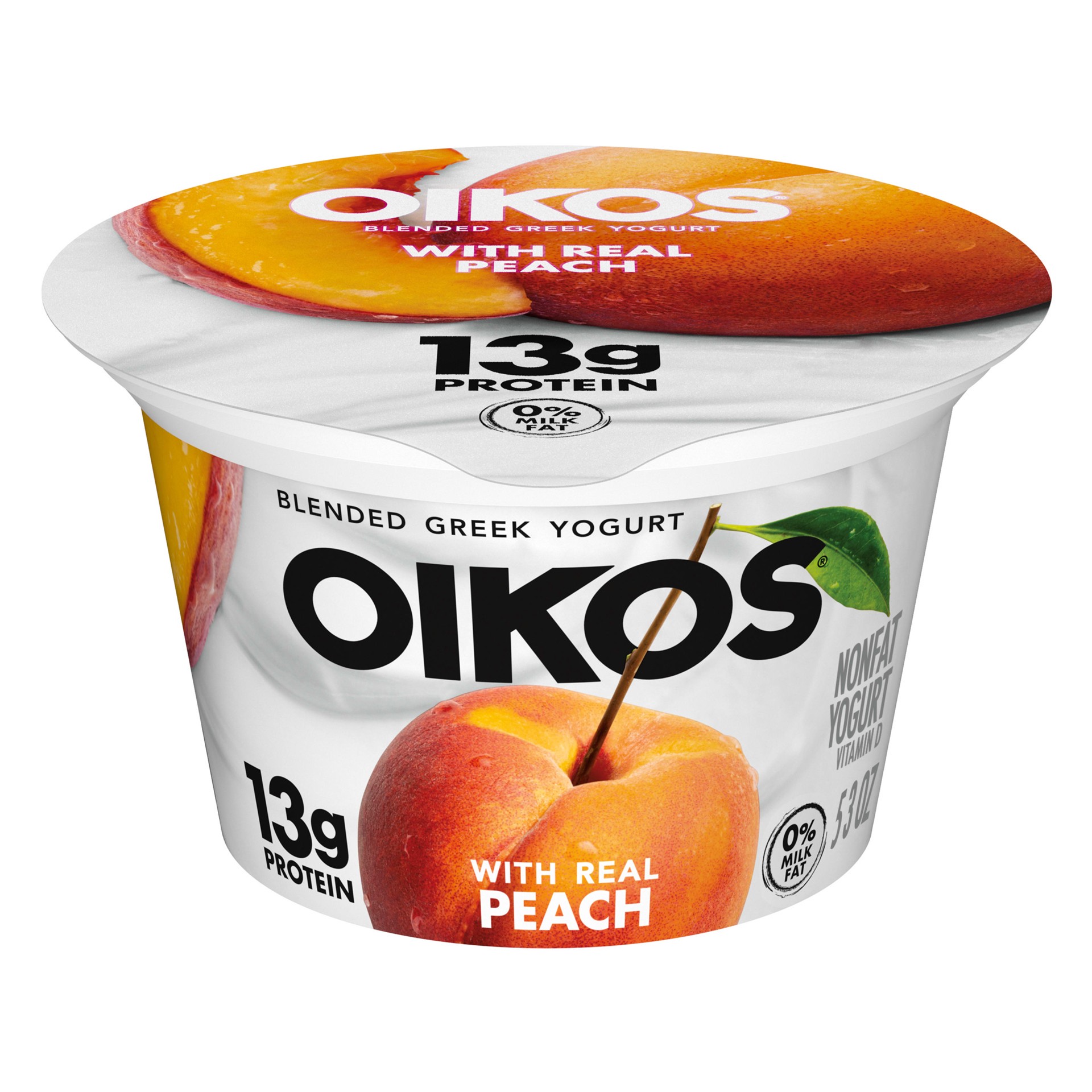 slide 1 of 5, Oikos Blended Greek Nonfat Yogurt, Peach, 5.3 oz., 5.3 oz