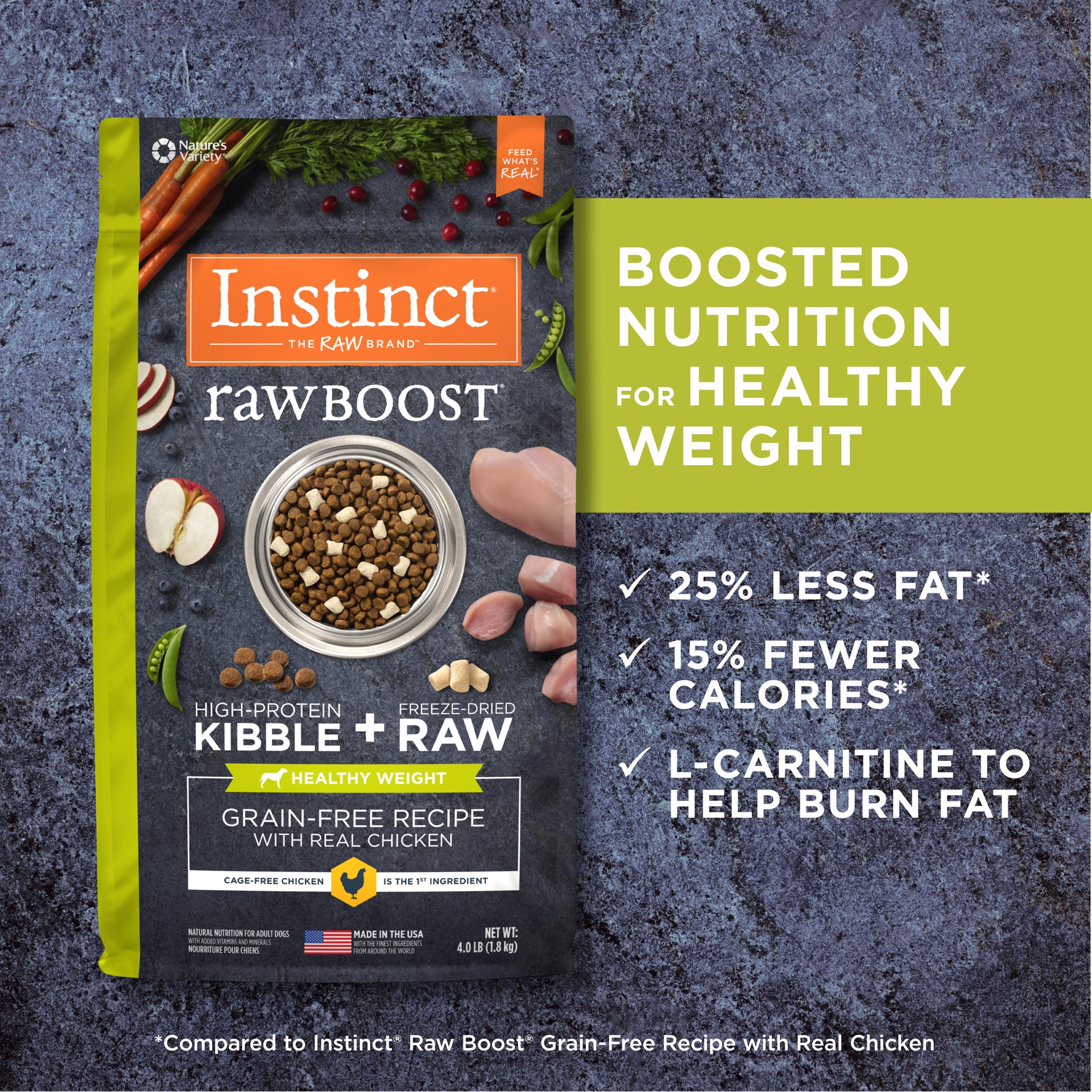 slide 4 of 8, Instinct Raw Boost Healthy Weight Chicken Dry Dog Food, 4 lb. Bag, 4 lb