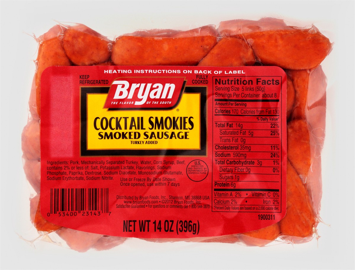 slide 6 of 7, Bryan Cocktail Smokies Smoked Sausage, 14 oz., 396.89 g