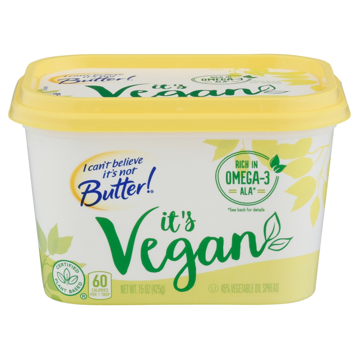 slide 1 of 1, I Can't Believe It's Not Butter! Vegan 45% Vegetable Oil Spread 15 oz, 