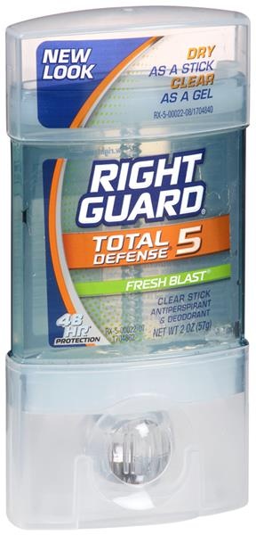 slide 1 of 1, Right Guard Total Defense 5 Clear Stick Anti-Perspirant & Deodorant Fresh Blast, 2 oz
