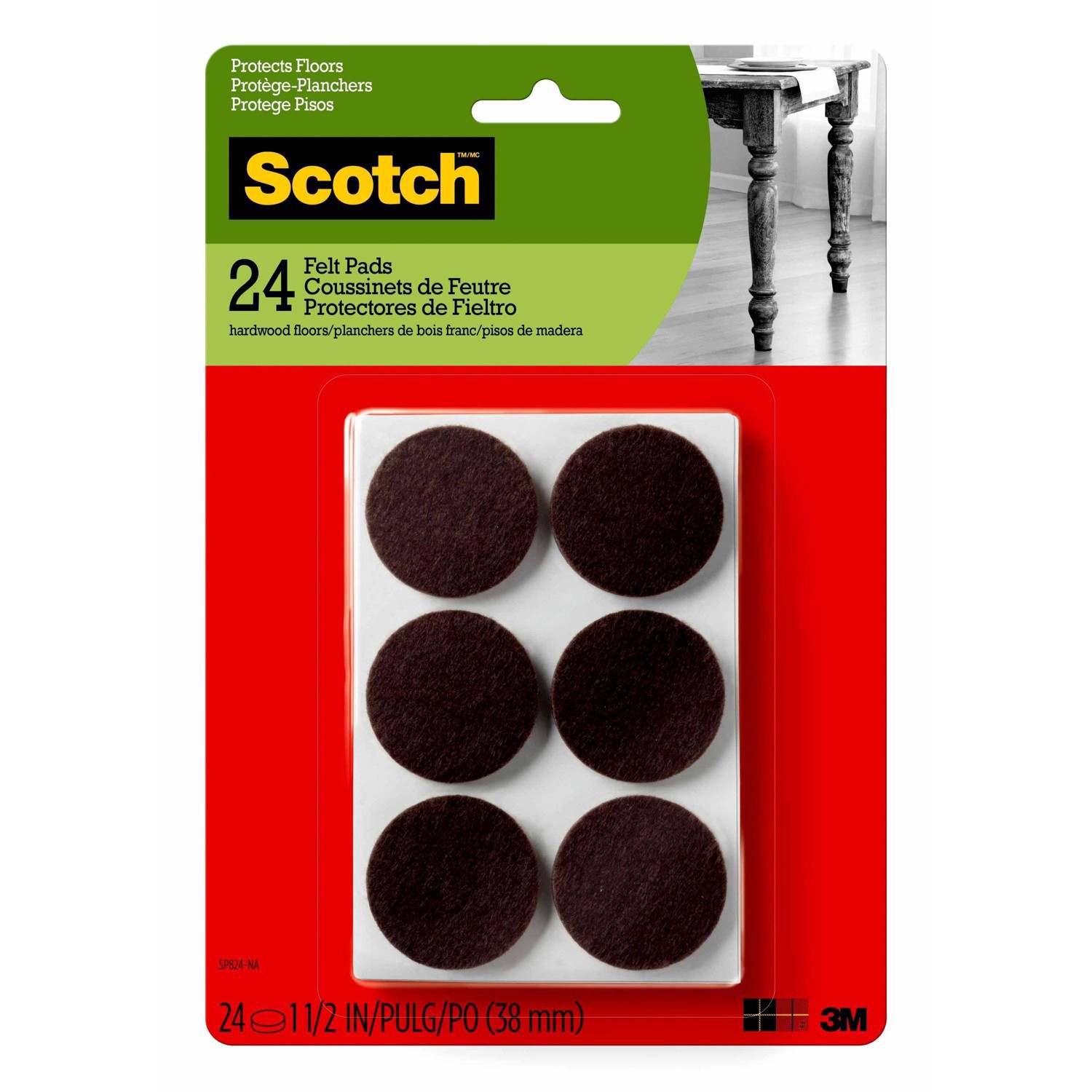 slide 9 of 16, Scotch 1.5" 24pk Felt Pads Brown, 24 ct