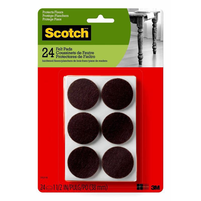 slide 1 of 16, Scotch 1.5" 24pk Felt Pads Brown, 24 ct