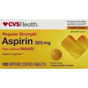 slide 1 of 1, CVS Health Regular Strength Aspirin 325mg Enteric Coated Tablets, 100ct, 100 ct
