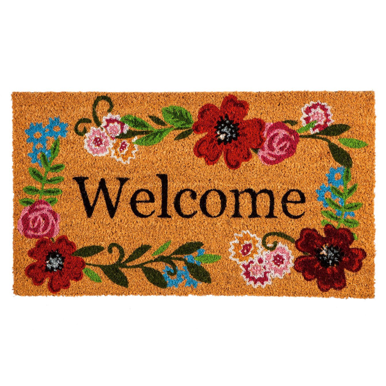slide 1 of 1, My Evergreen Evergreen Floral Welcome Natural Coir Mat, 28 x 16 ft