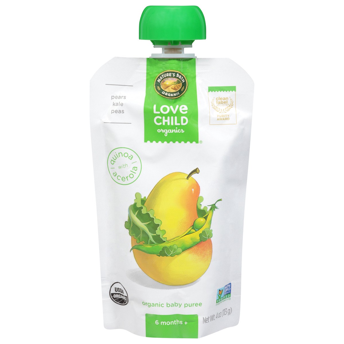 slide 1 of 3, Nature's Path Organic Love Child Organics Organic 6 Months + Pears/Kale/Peas Baby Puree 4 oz, 4 oz