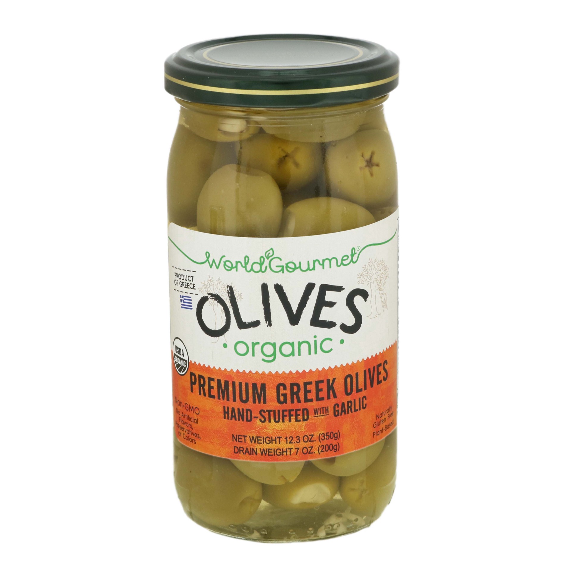 slide 1 of 1, World Gourmet Organic Olives Stuffed with Garlic, 12.3 oz