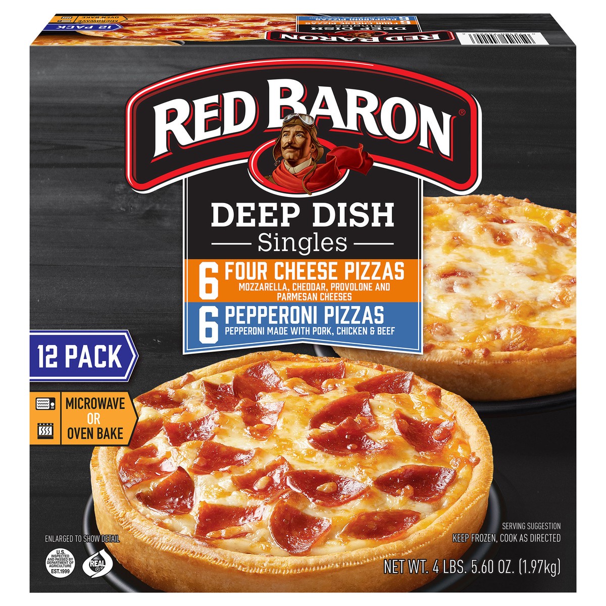slide 2 of 14, Red Baron Singles Four Cheese/Pepperoni Deep Dish Pizzas Variety Pack 12 ct Box, 12 ct; 69.6 oz