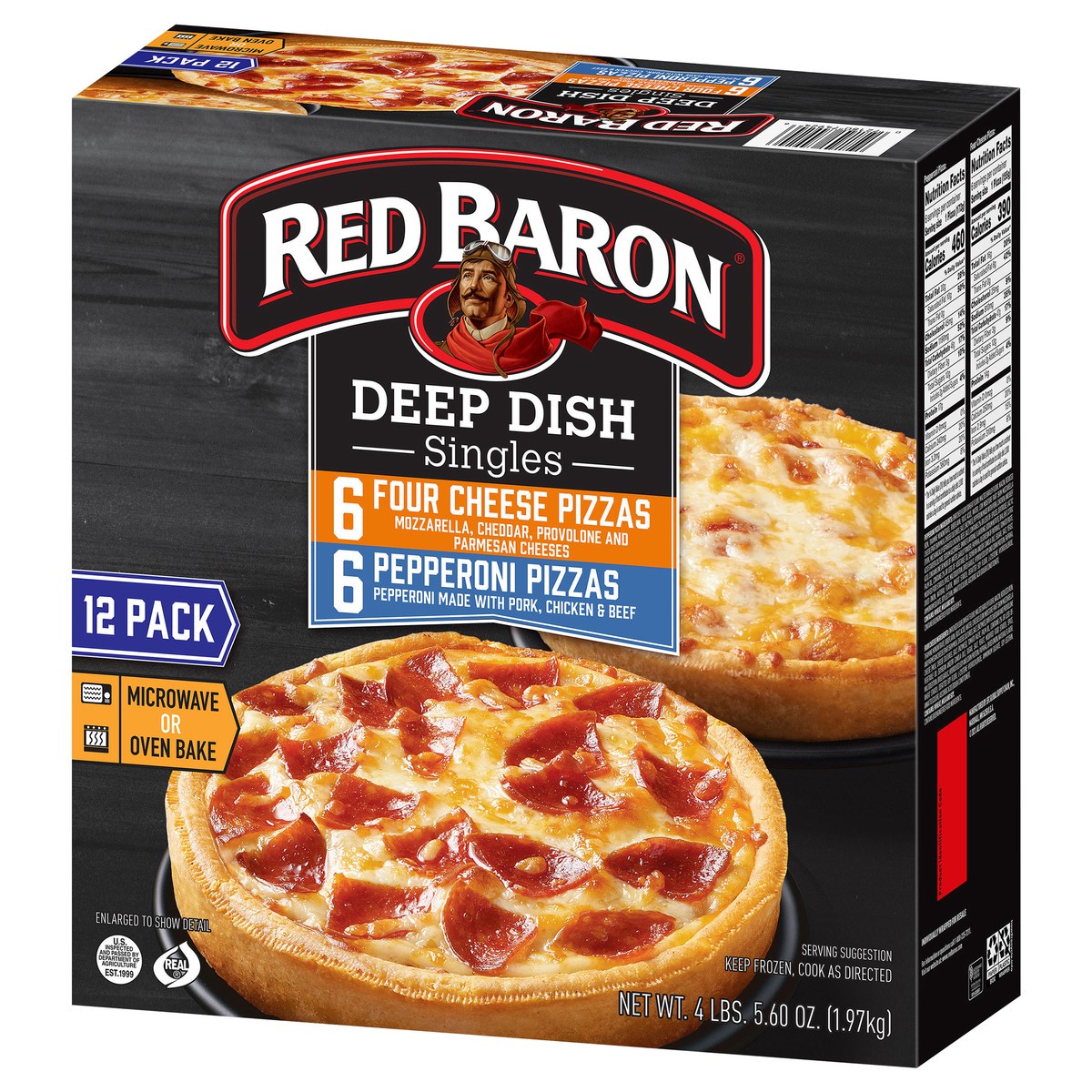 slide 3 of 14, Red Baron Singles Four Cheese/Pepperoni Deep Dish Pizzas Variety Pack 12 ct Box, 12 ct; 69.6 oz