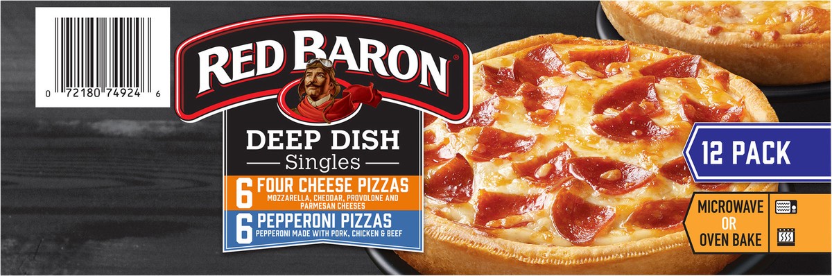 slide 7 of 14, Red Baron Singles Four Cheese/Pepperoni Deep Dish Pizzas Variety Pack 12 ct Box, 12 ct; 69.6 oz