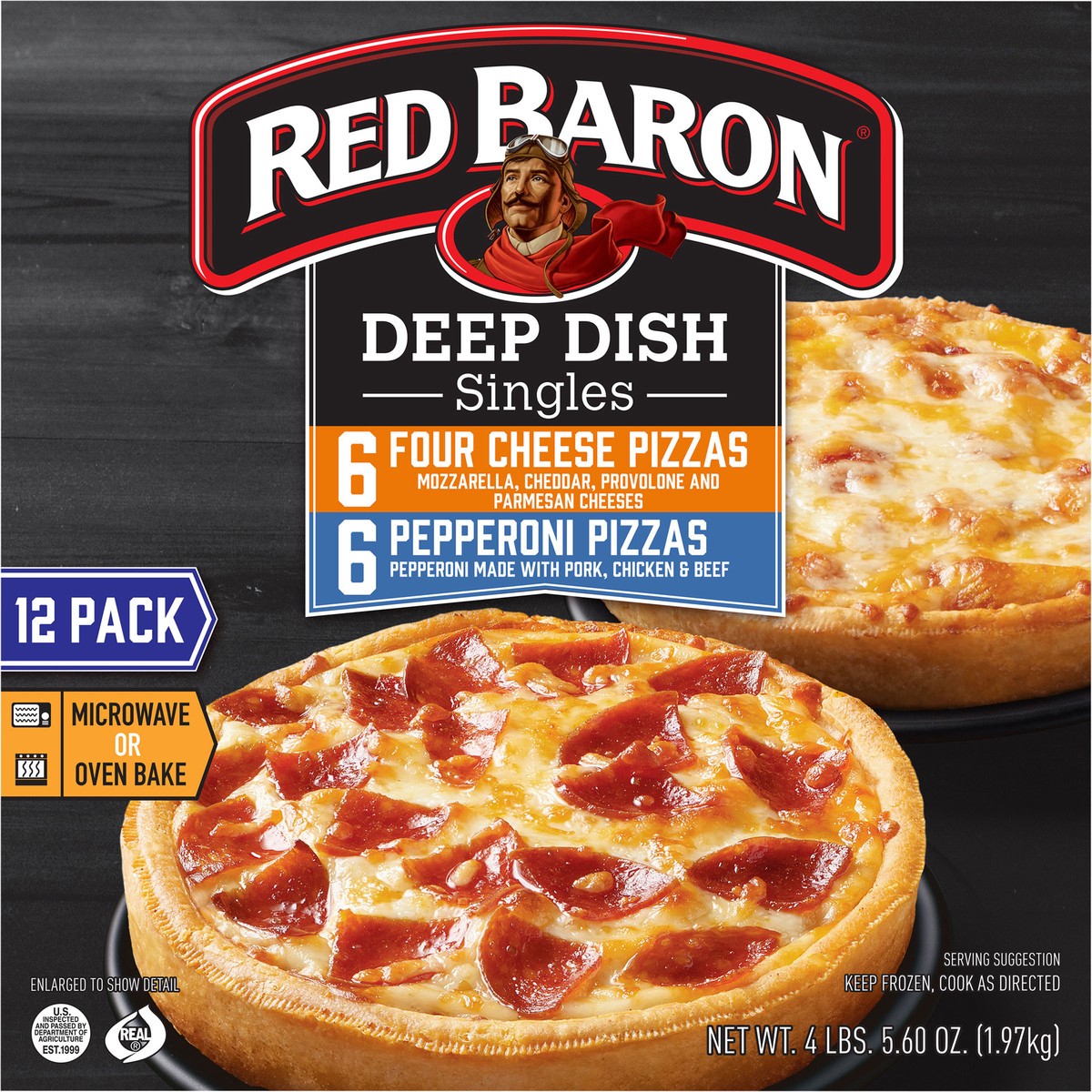 slide 10 of 14, Red Baron Singles Four Cheese/Pepperoni Deep Dish Pizzas Variety Pack 12 ct Box, 12 ct; 69.6 oz